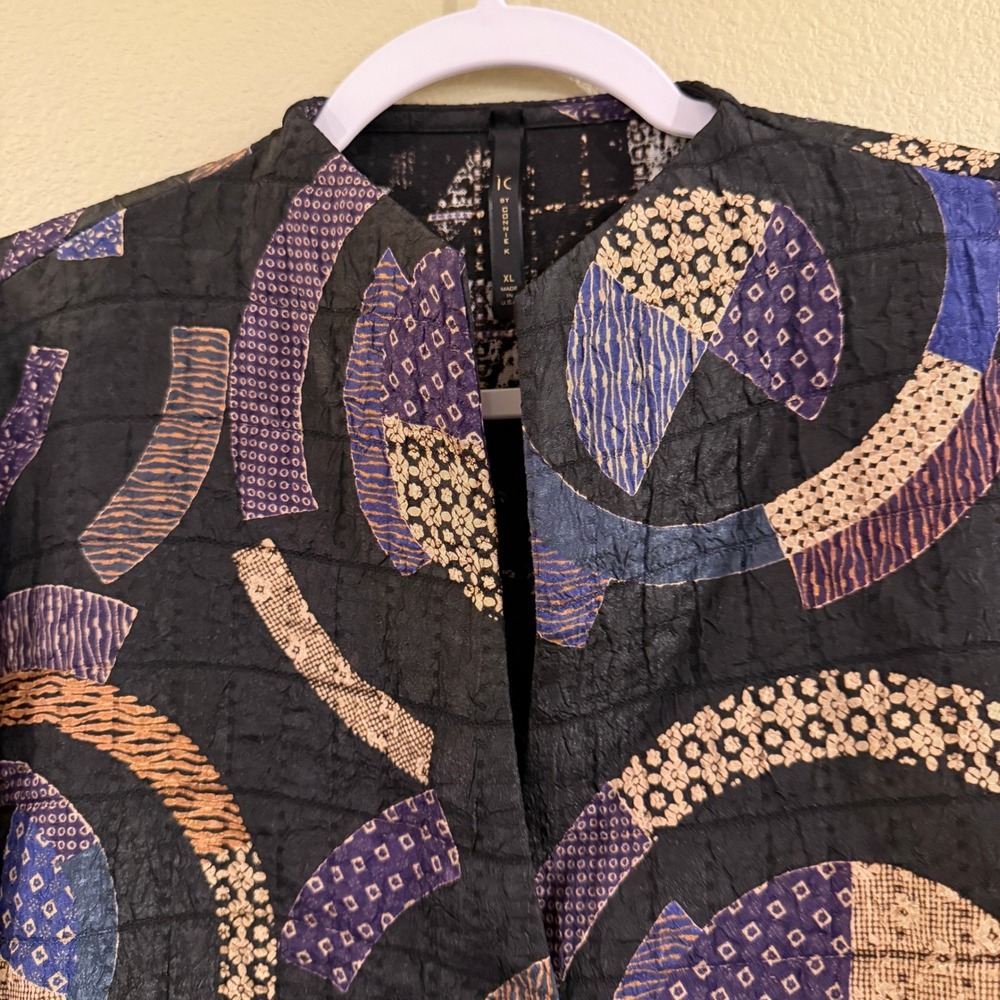 IC BY CONNIE K Jacket Women XL Black Geometric Abstract Art To Wear Lagenlook - Picture 5 of 12